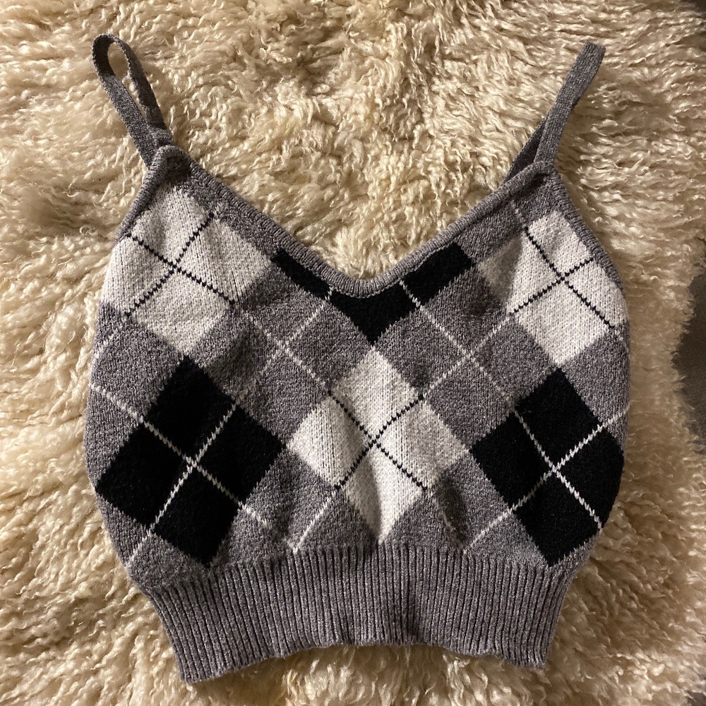 Gray Plaid Tank Top